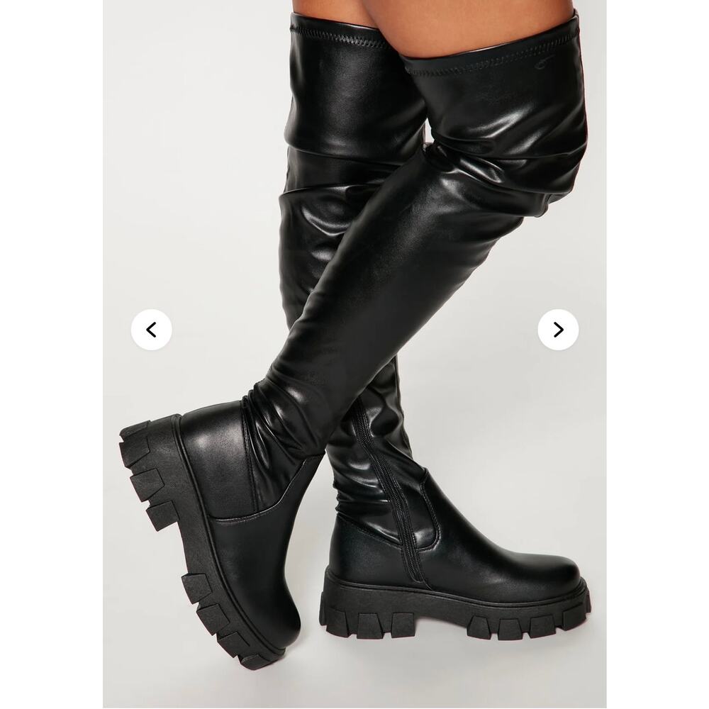 Urban Outfitters Culver Black OTK Thigh High Lug Sole Boots Size 7